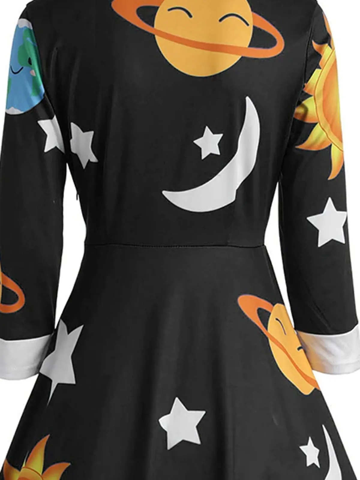 Black 1950s 3/4 Sleeve Planet Swing Dress