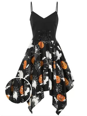 Black 1950s Halloween Pumpkin Bat Dress