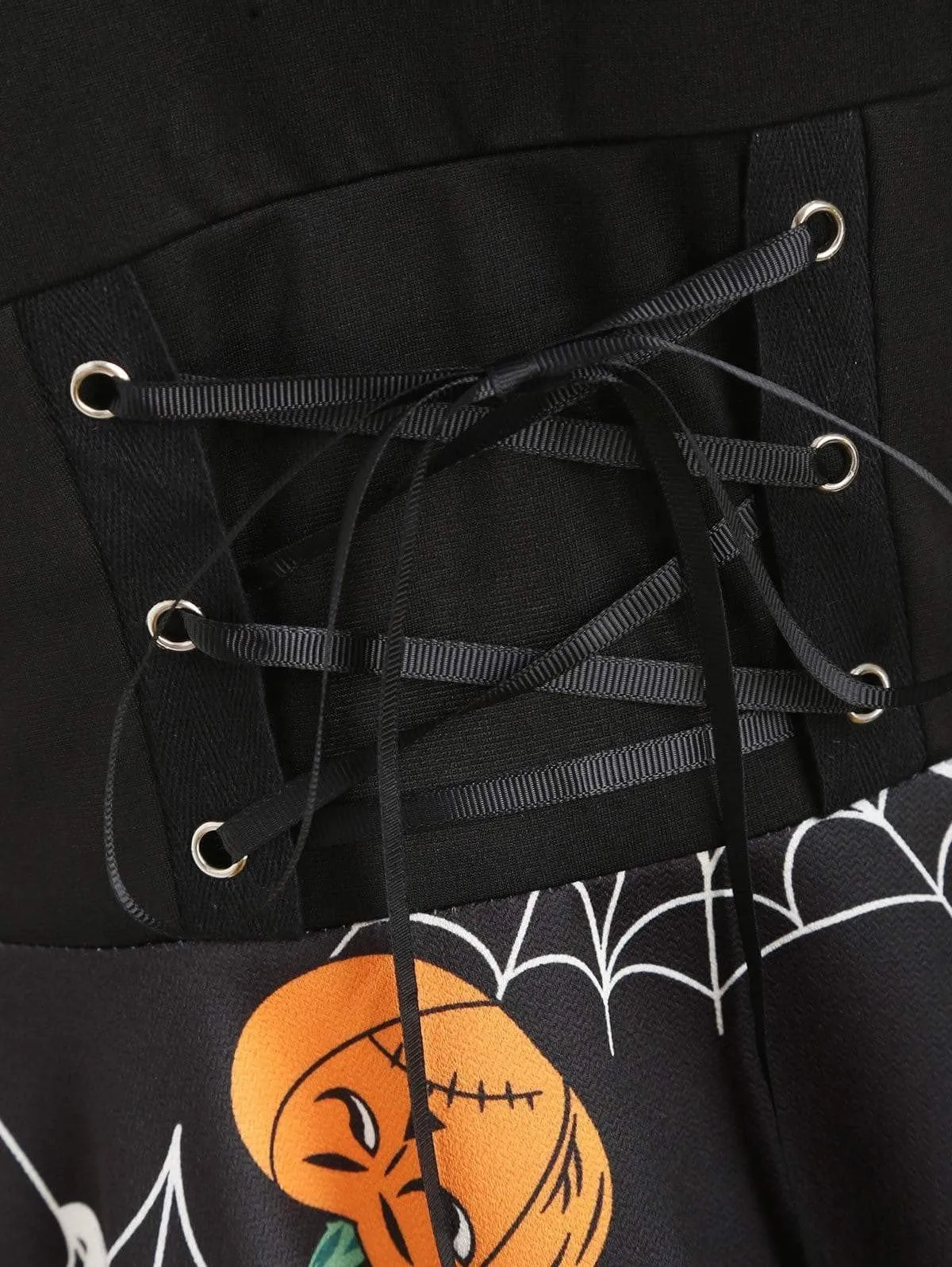 Black 1950s Halloween Pumpkin Bat Dress