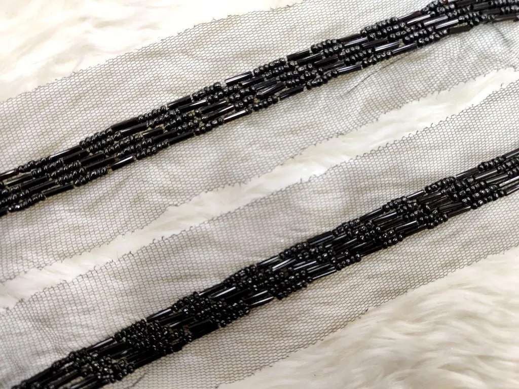 Black Handwork Cutdana Beads Work Embroidered Border