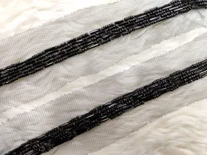 Black Handwork Cutdana Beads Work Embroidered Border