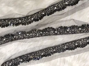 Black Sequins and Cutdana Beads Work Embroidered Border