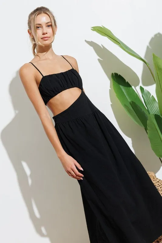 Black Strap Waist Cut-out Maxi Dress