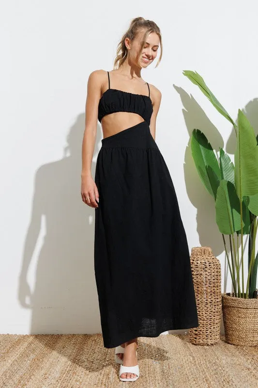 Black Strap Waist Cut-out Maxi Dress