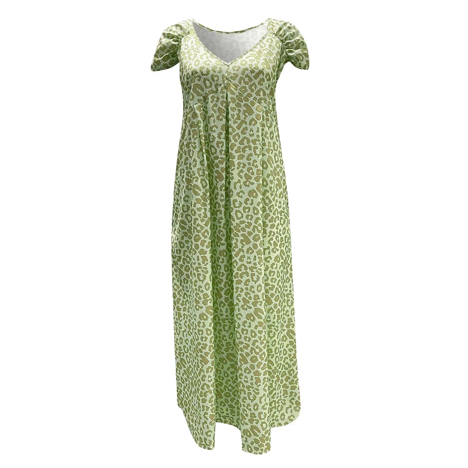Boho Floral V Neck Short Sleeve Flowy Swing A Line Long Women's Boho Dress