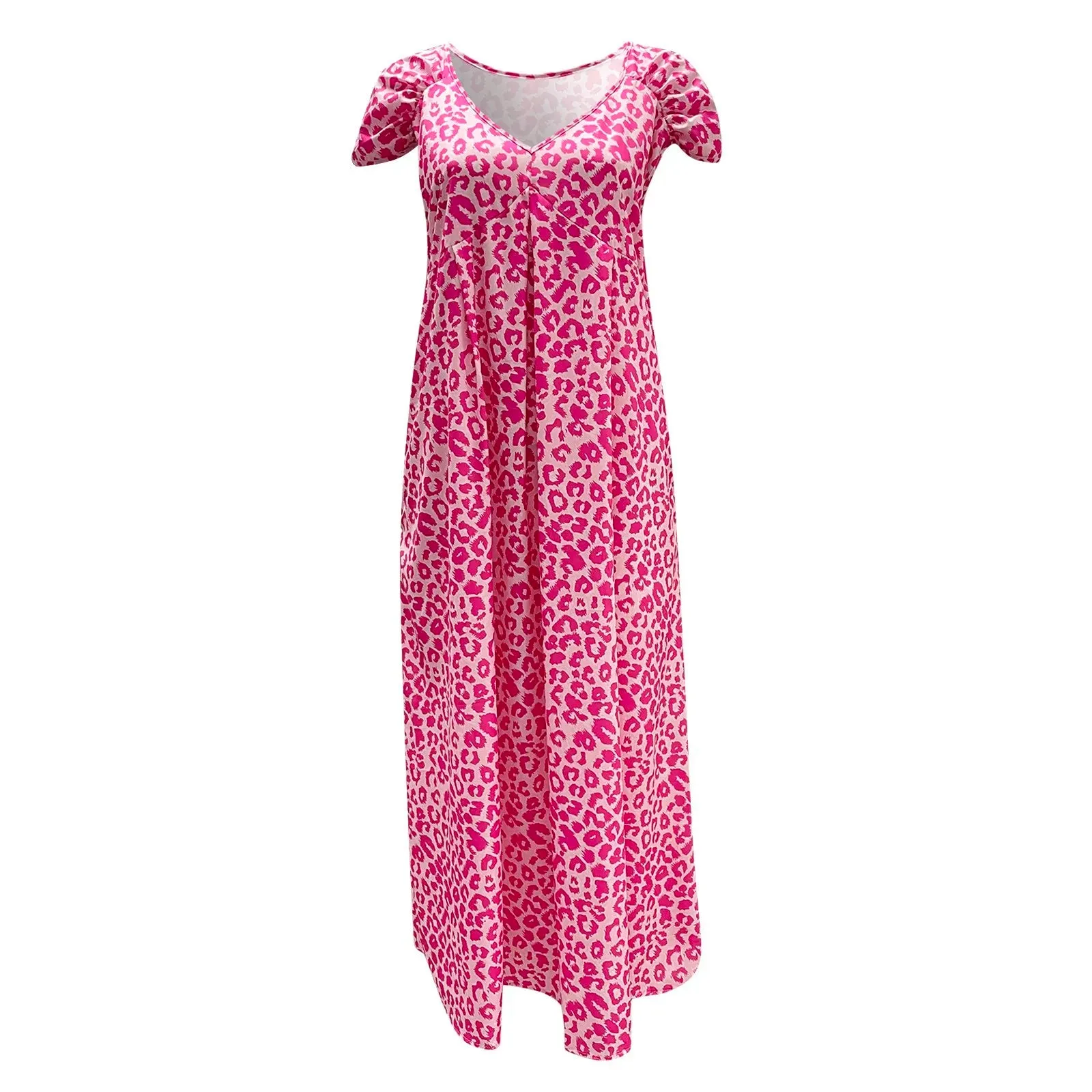 Boho Floral V Neck Short Sleeve Flowy Swing A Line Long Women's Boho Dress