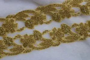 Bright Golden Beads Work Embroidered Border