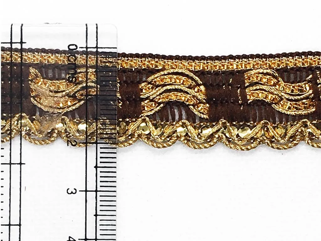 Brown Golden Gota and Thread Work Embroidered Border