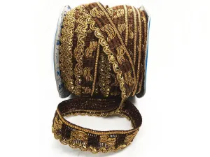 Brown Golden Gota and Thread Work Embroidered Border