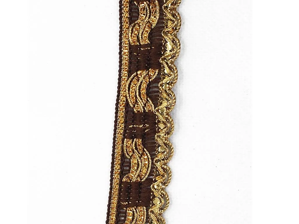 Brown Golden Gota and Thread Work Embroidered Border