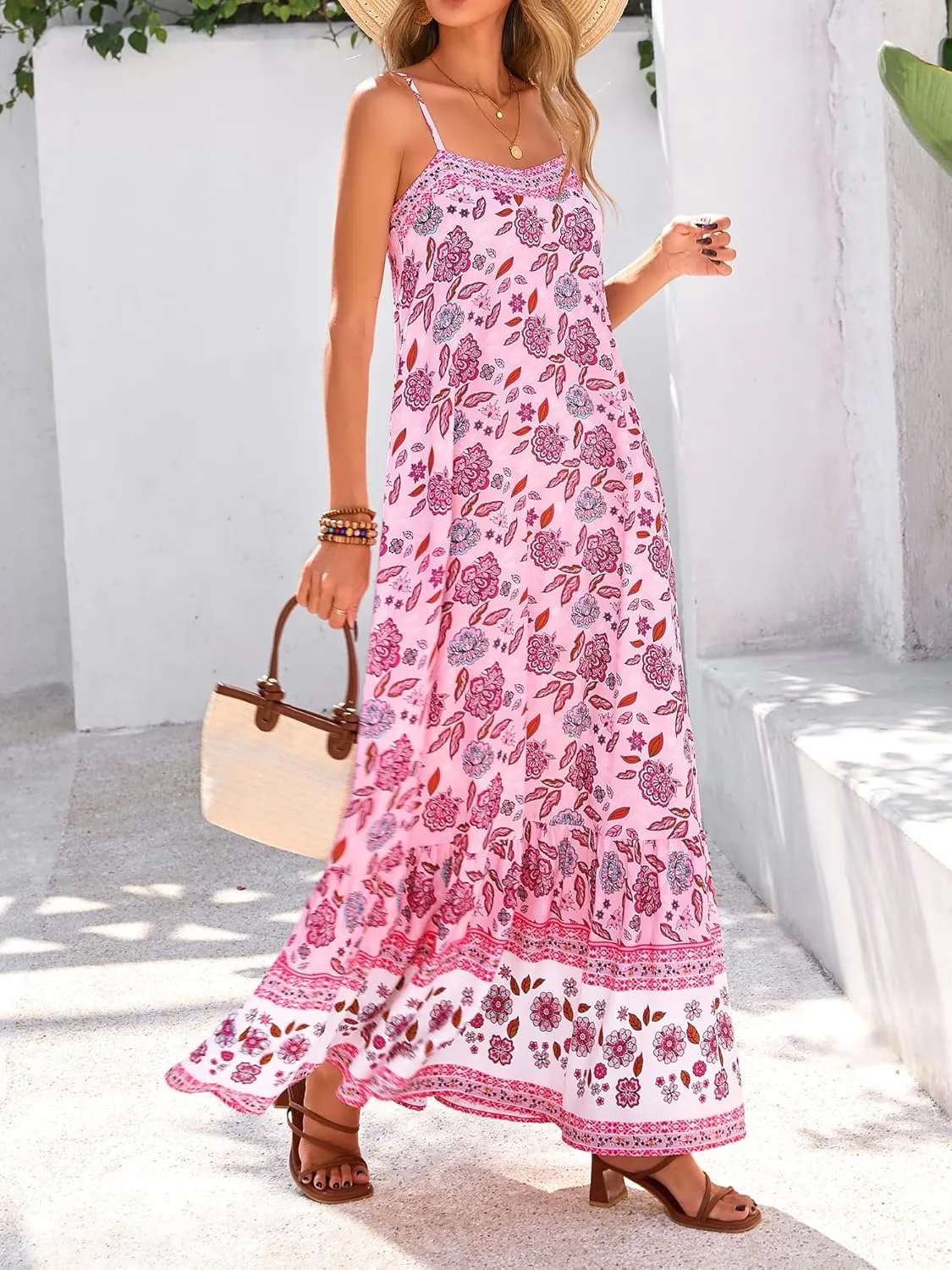 BTFBM Casual Women Summer Maxi Dresses 2025 Loose Sleeveless Sundress Spaghetti Strap Boho Long Dress Vacation