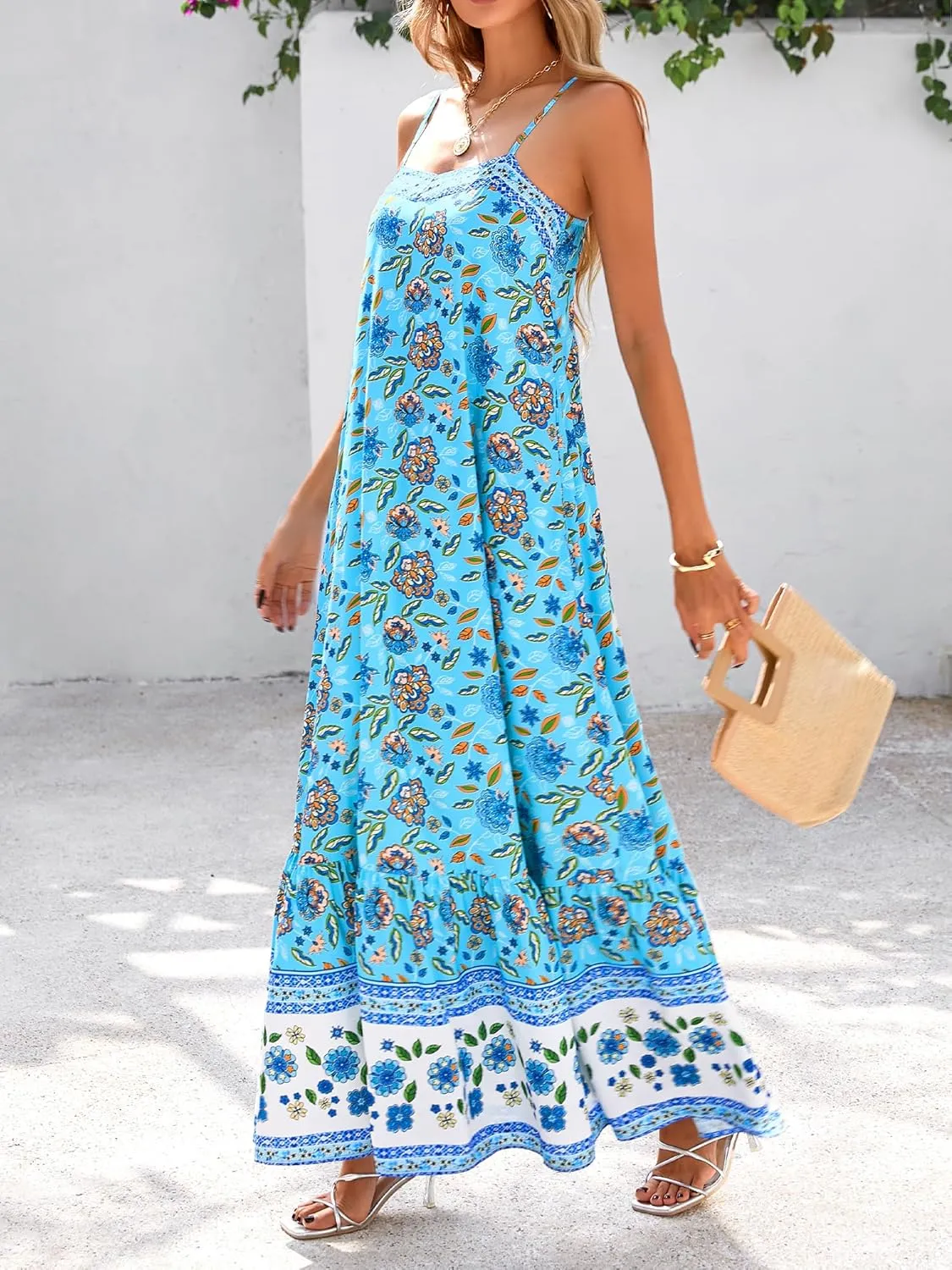 BTFBM Casual Women Summer Maxi Dresses 2025 Loose Sleeveless Sundress Spaghetti Strap Boho Long Dress Vacation