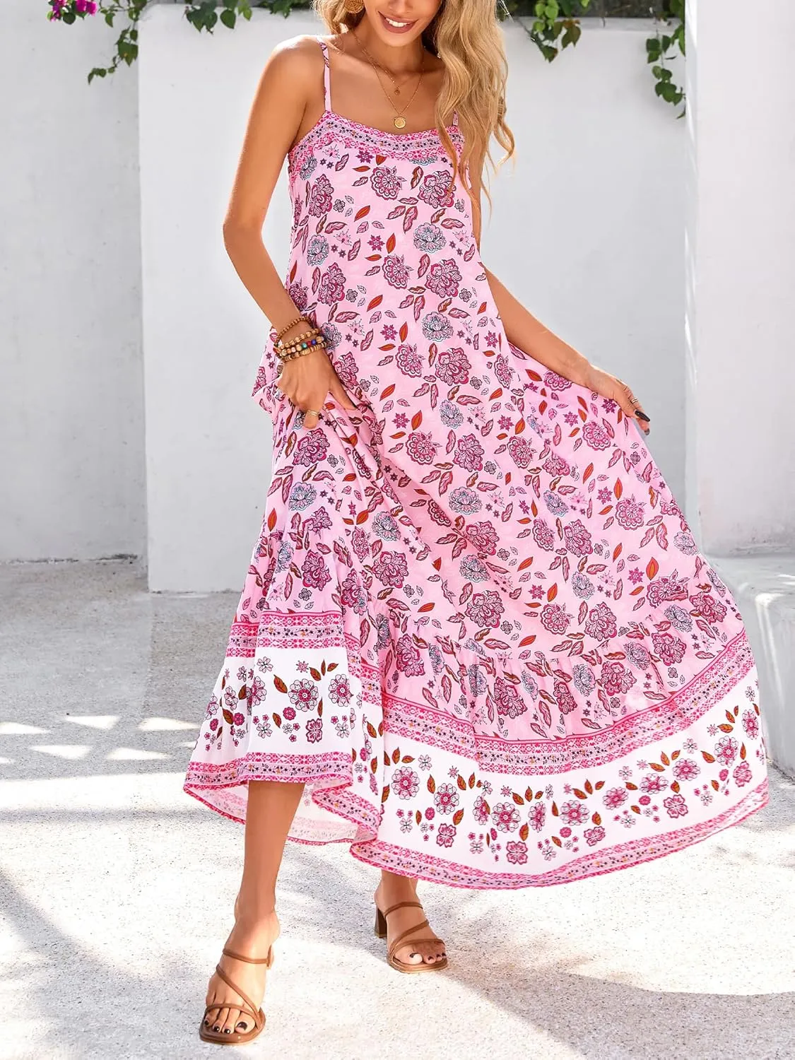 BTFBM Casual Women Summer Maxi Dresses 2025 Loose Sleeveless Sundress Spaghetti Strap Boho Long Dress Vacation
