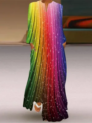Casual Dress Ethnic Dress Swing Dress Graphic Pocket Colorful Print V Neck Maxi Dress Vintage Classic Daily Weekend Long Sleeve Regular Fit Orange Summer Spring  S-5XL for Women