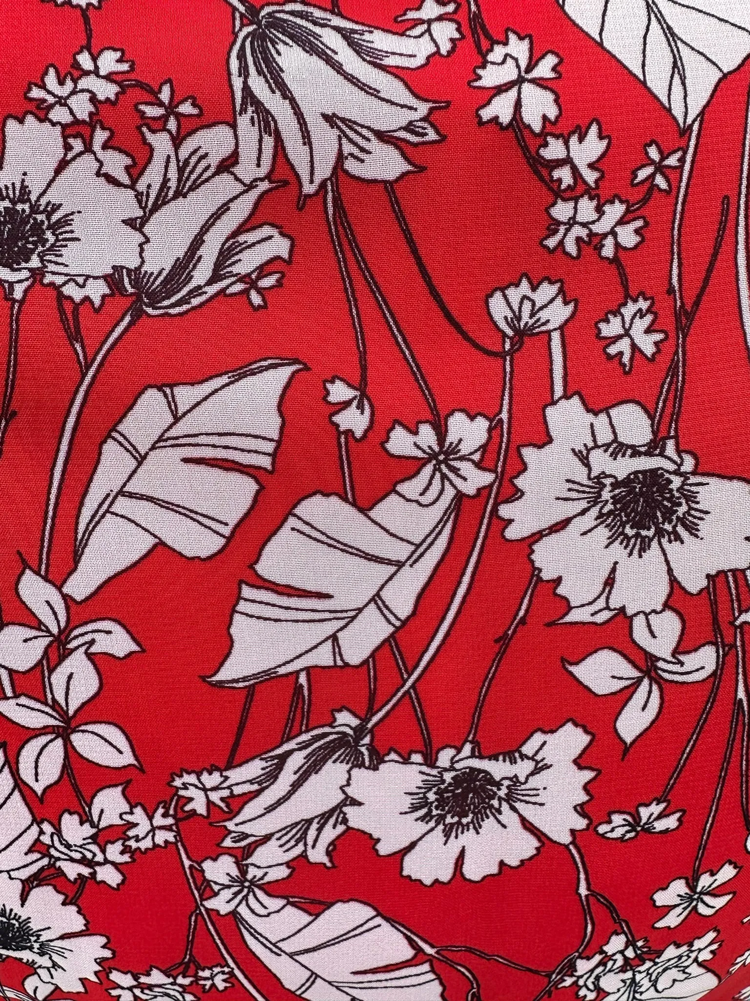 Chelsea28 Red, White, and Black Floral Wrap Midi Dress with Puff Shoulders, Size L