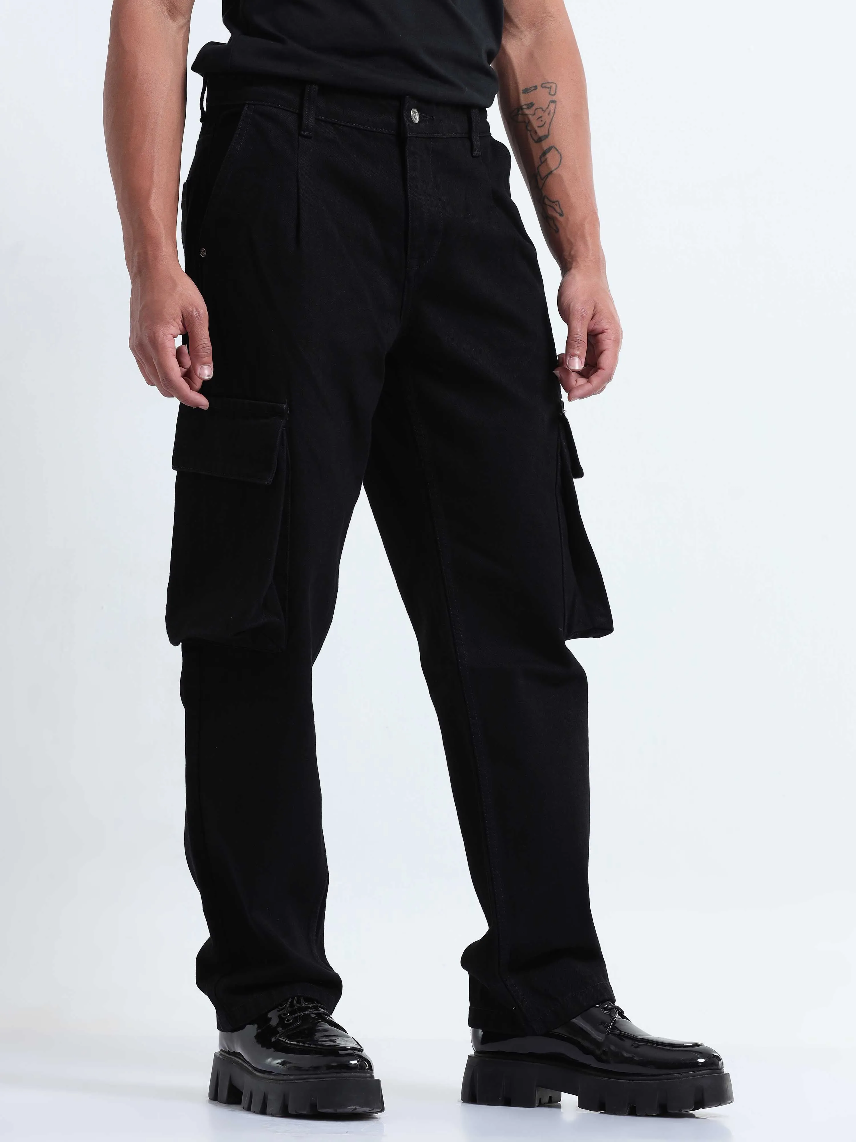 Classic Relaxed Black Denim Cargo