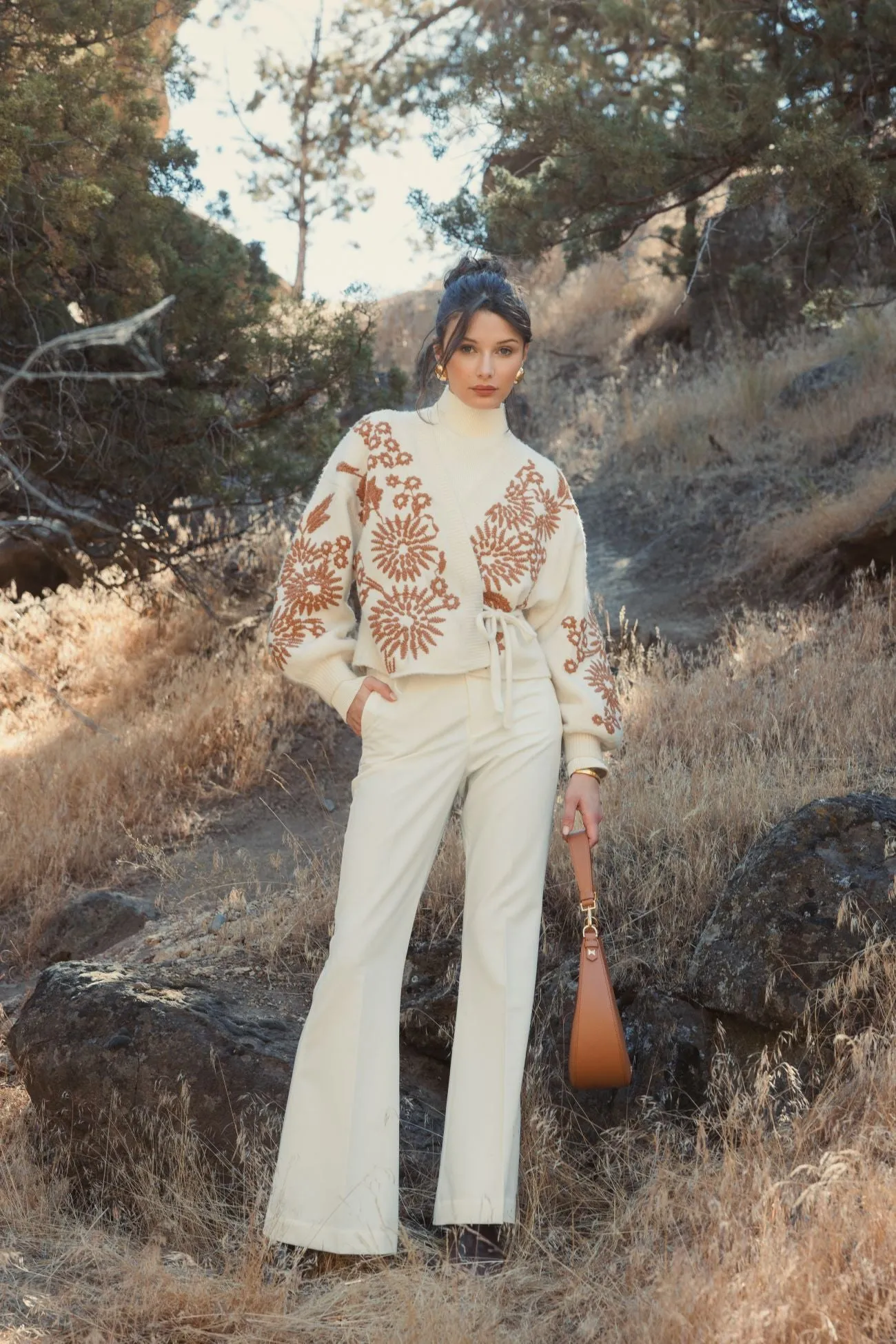 Cropped Knit Cardigan With Floral Details