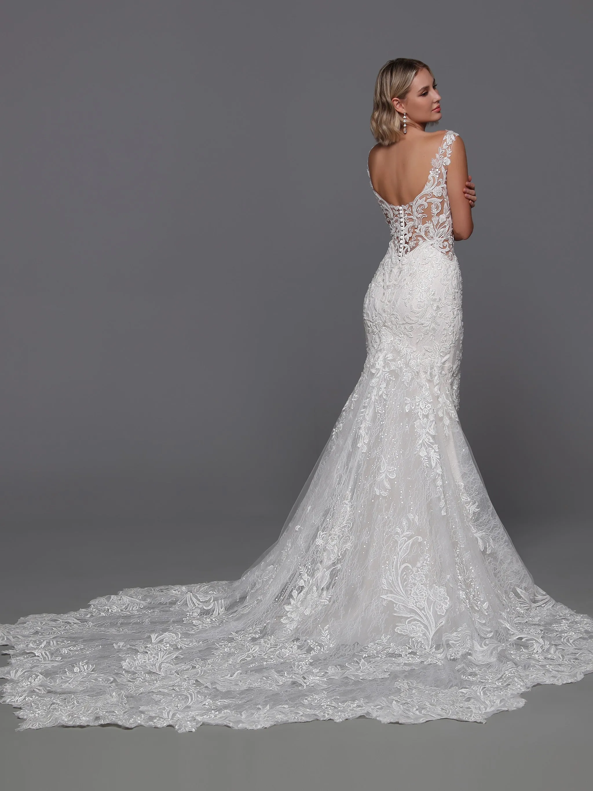 Davinci Bridal 50894 Size 8 Ivory/Nude Beaded Lace Mermaid Wedding Dress Long Sleeve Sheer Backless