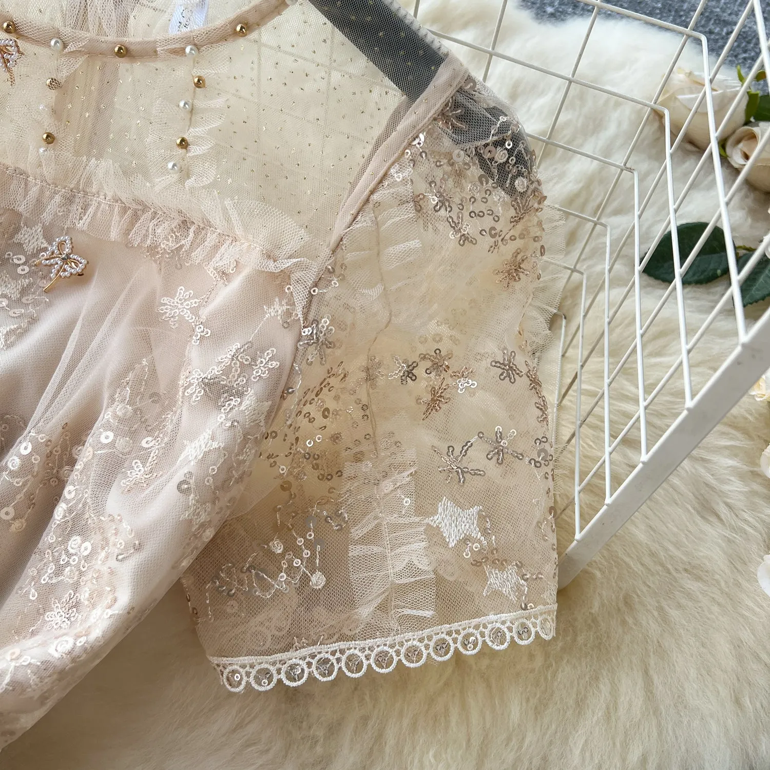 Delicate Beaded Embroidered Mesh Dress