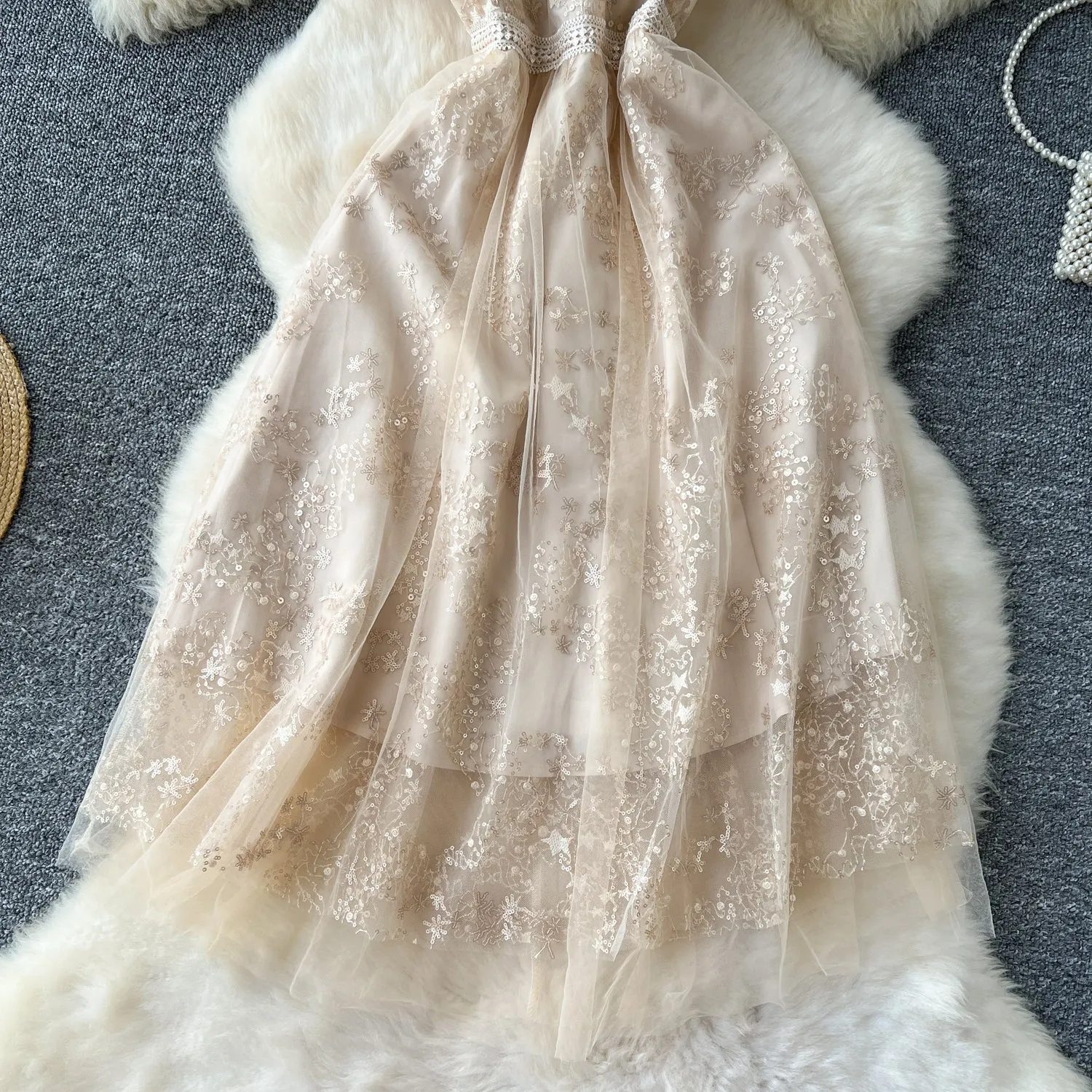 Delicate Beaded Embroidered Mesh Dress
