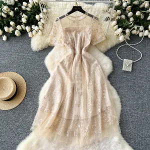 Delicate Beaded Embroidered Mesh Dress