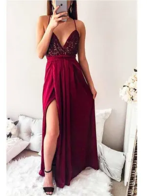 Delicate Burgundy Senior Prom Dress with Slit
