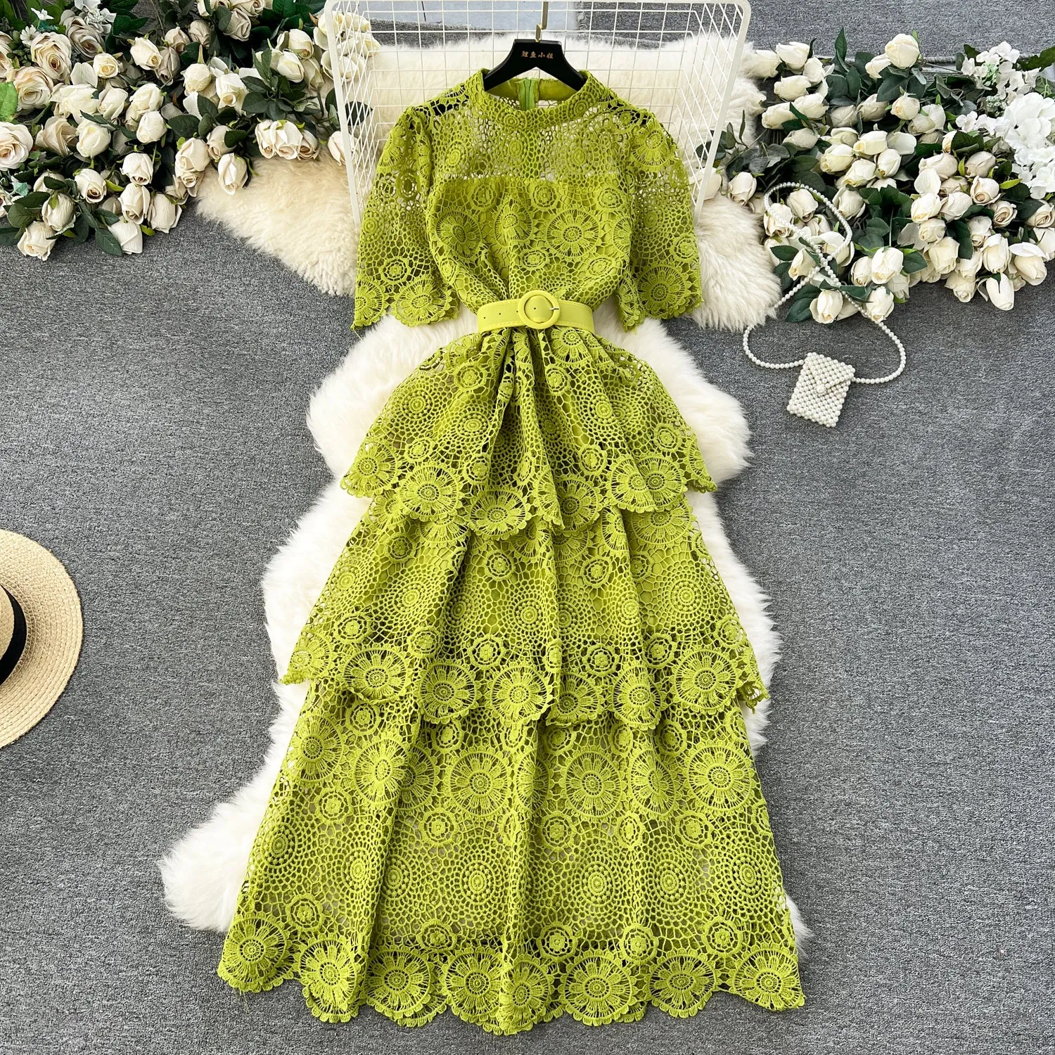 Delicate Hollowed Laec Cake Dress
