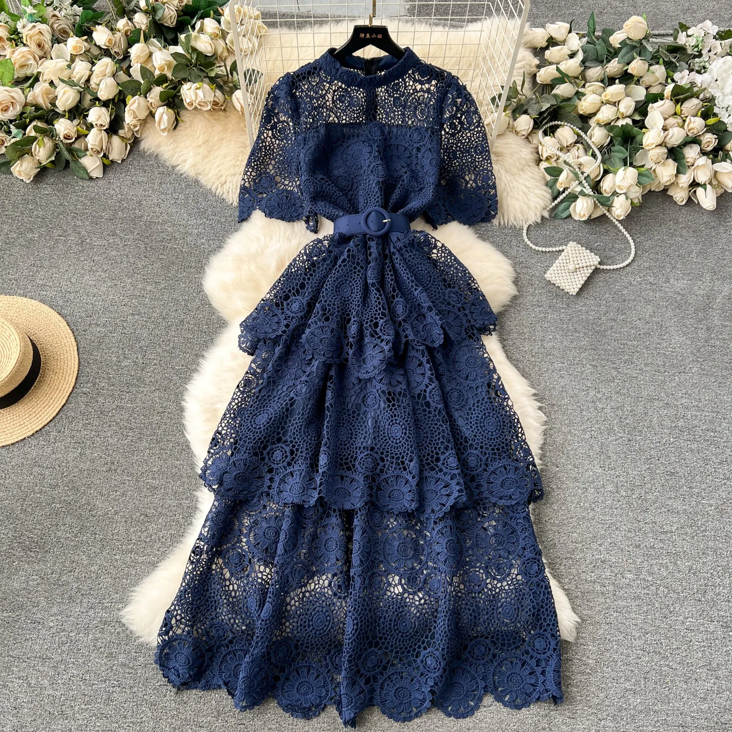 Delicate Hollowed Laec Cake Dress