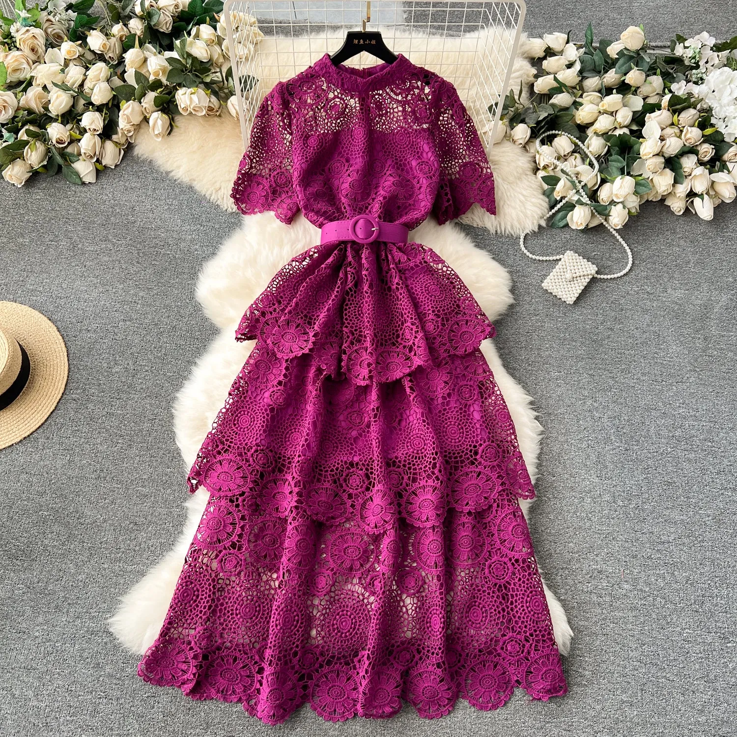 Delicate Hollowed Laec Cake Dress