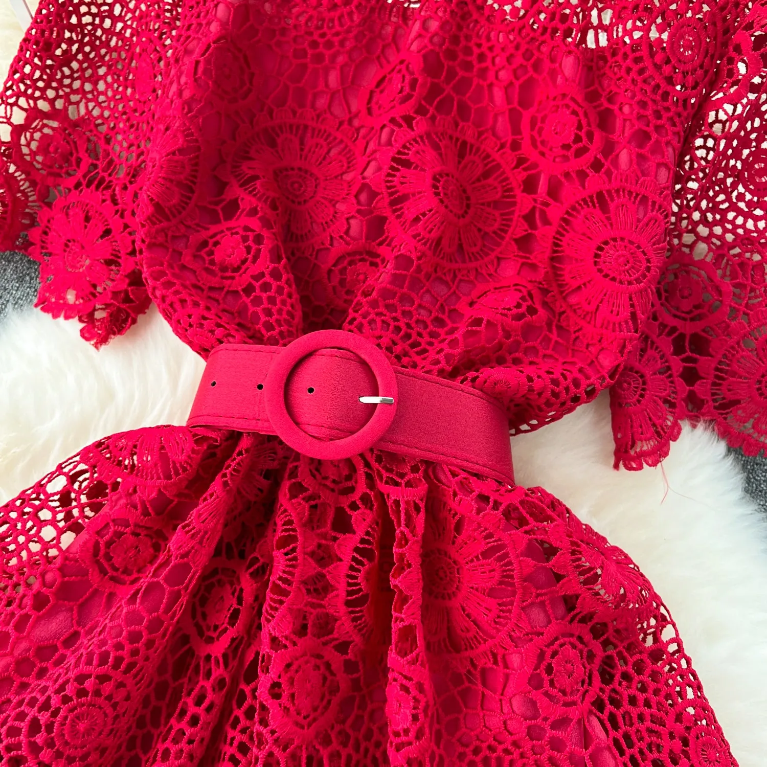 Delicate Hollowed Laec Cake Dress