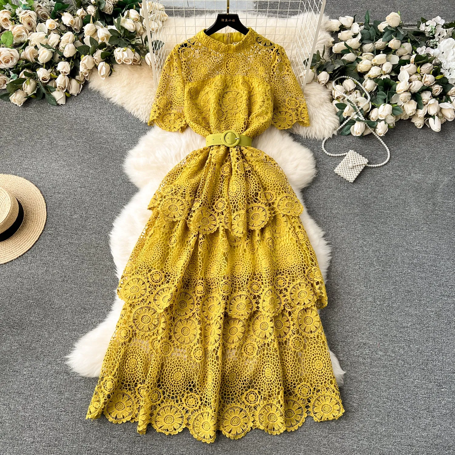 Delicate Hollowed Laec Cake Dress