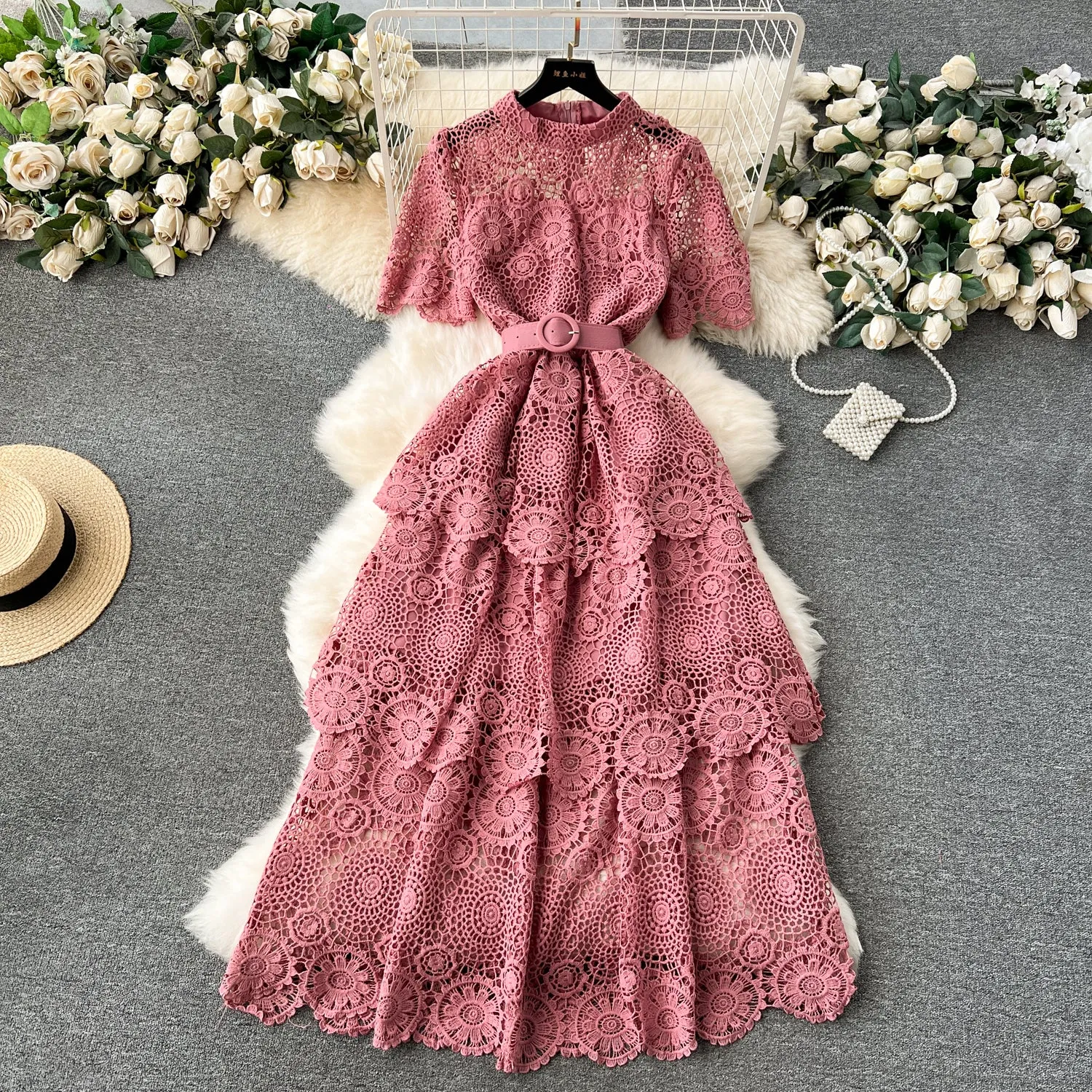 Delicate Hollowed Laec Cake Dress