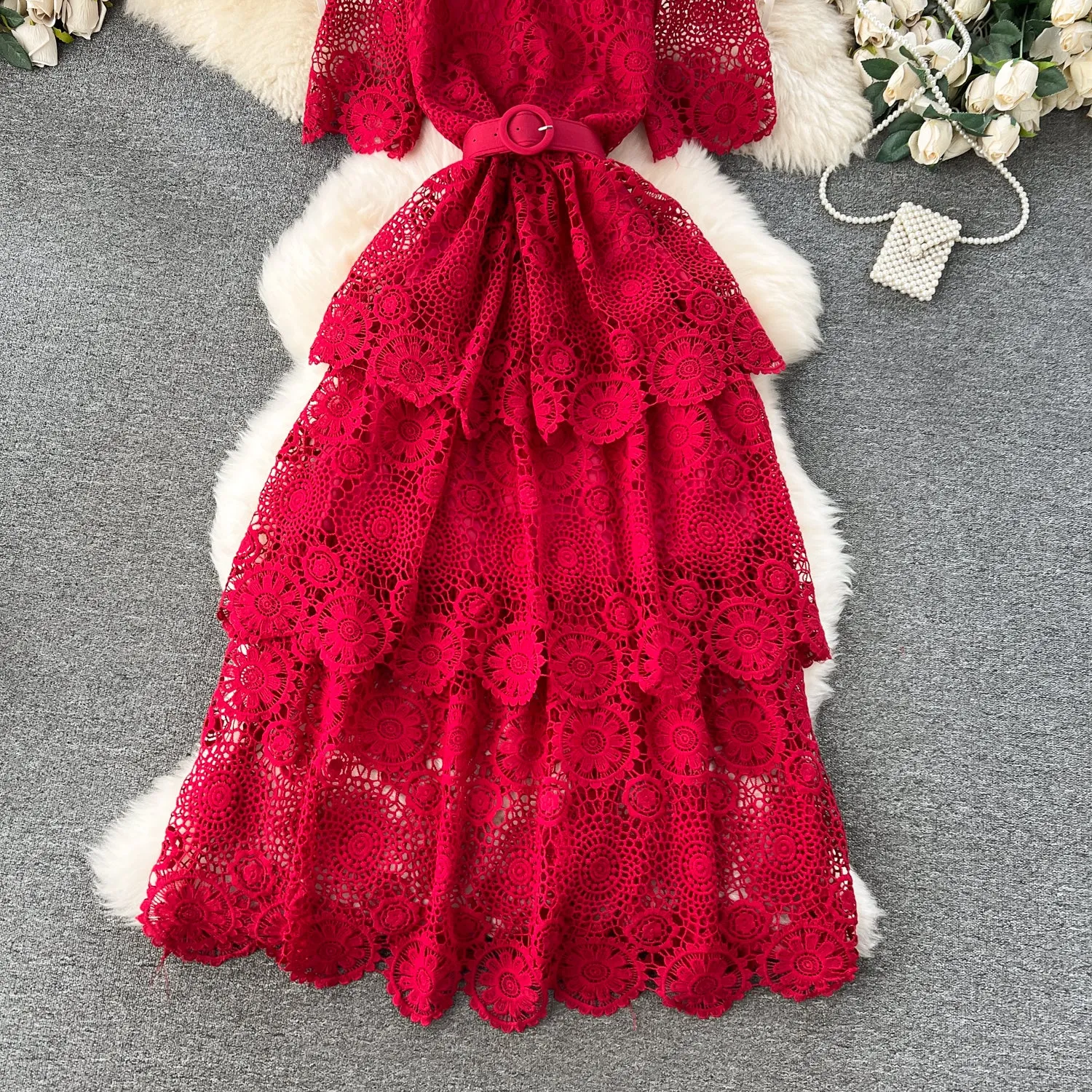 Delicate Hollowed Laec Cake Dress