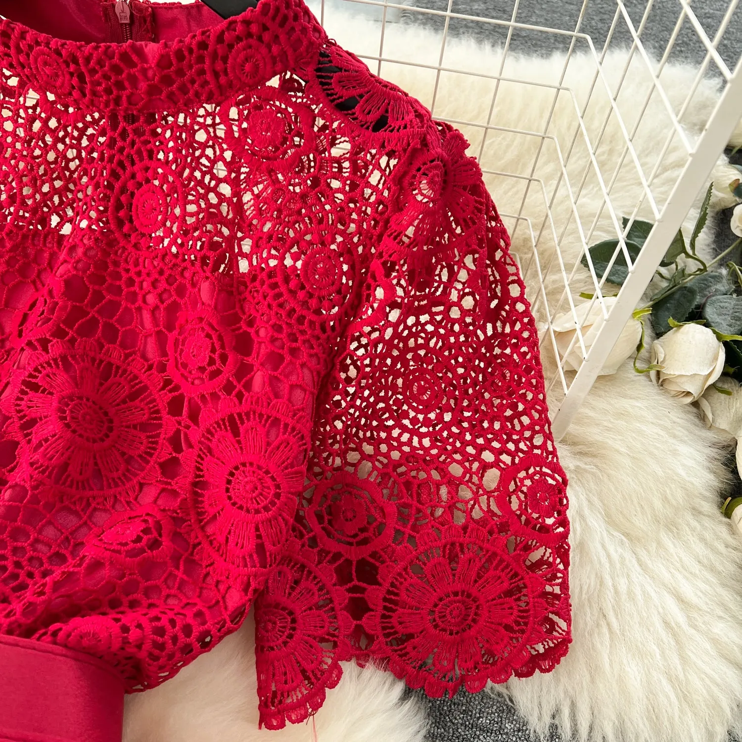 Delicate Hollowed Laec Cake Dress