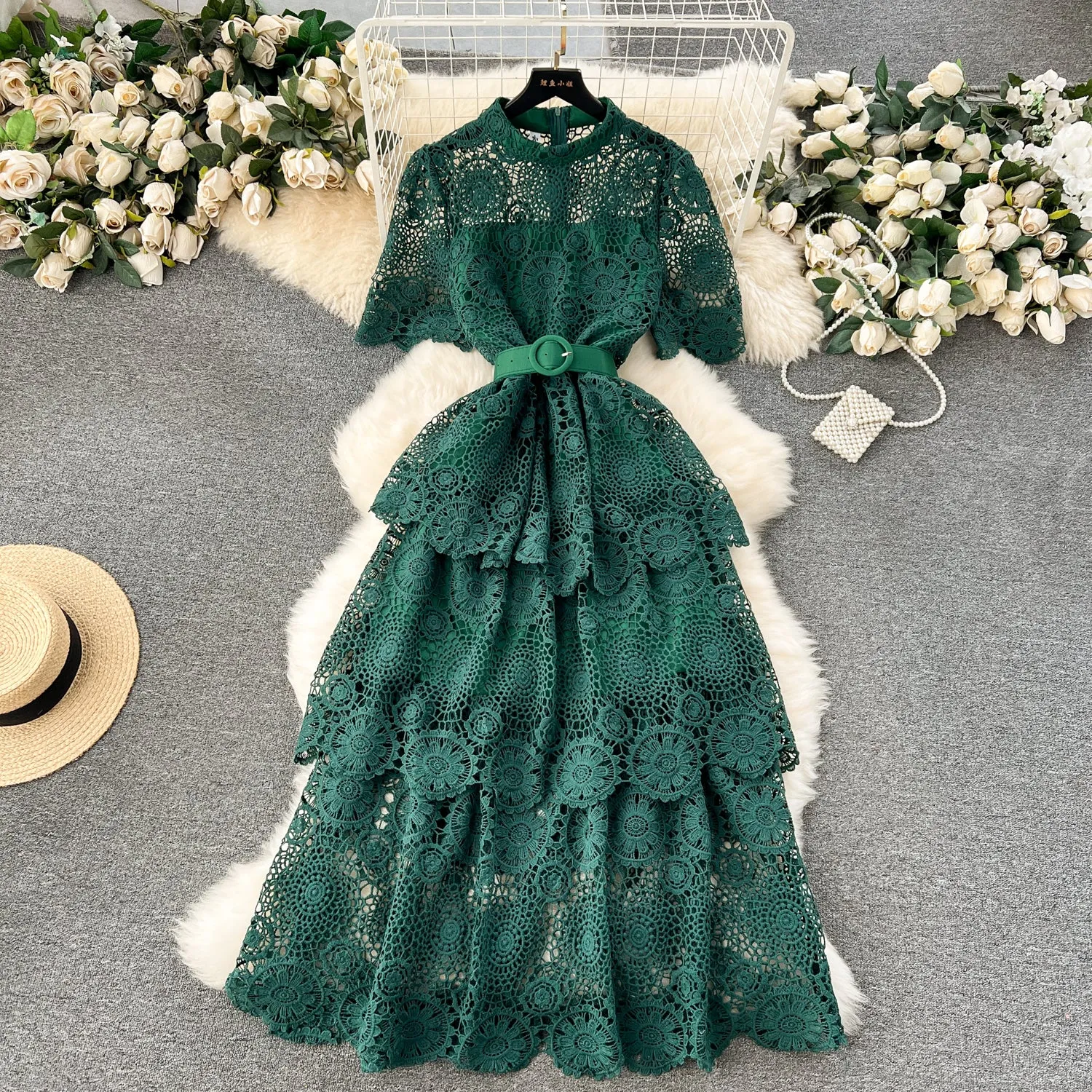 Delicate Hollowed Laec Cake Dress