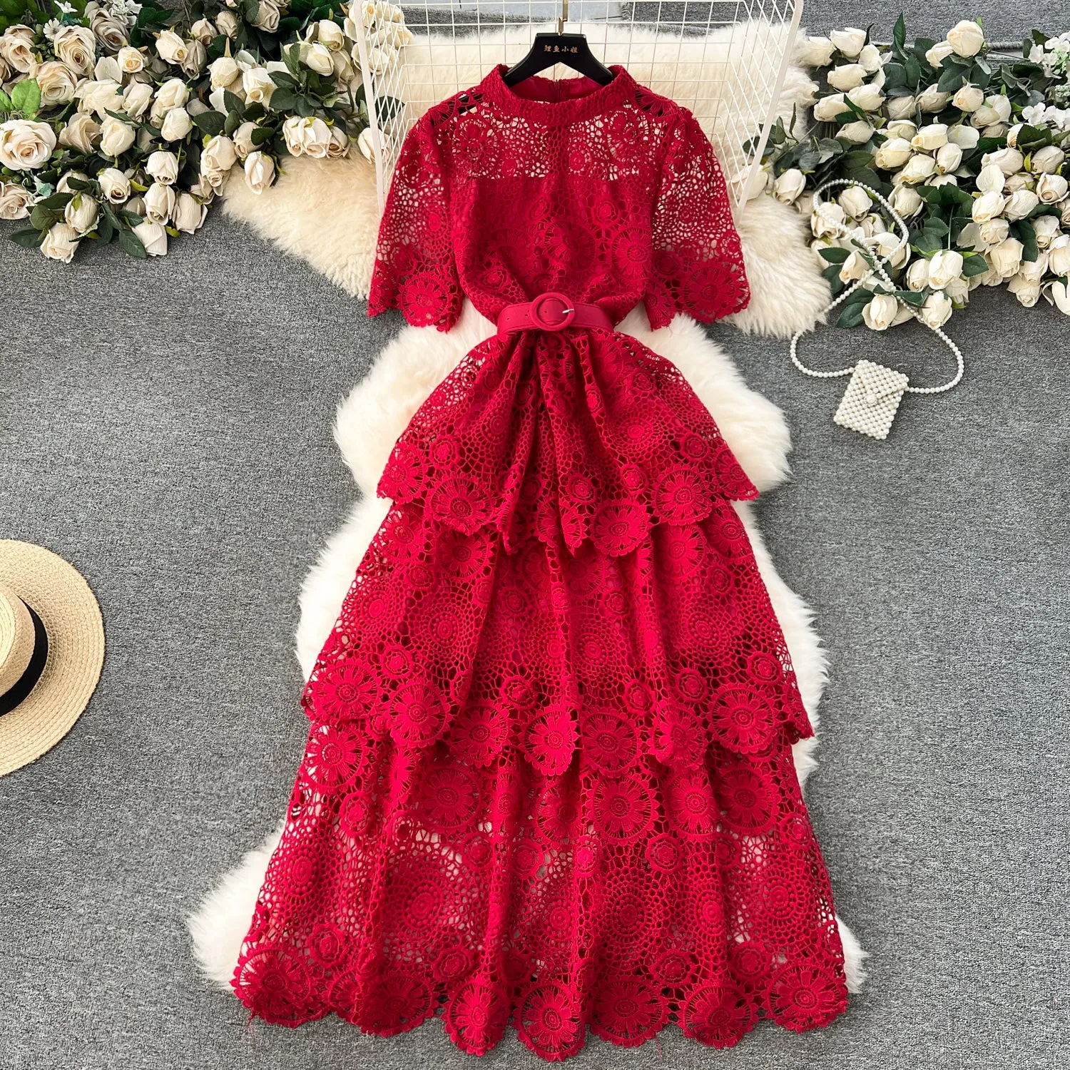 Delicate Hollowed Laec Cake Dress