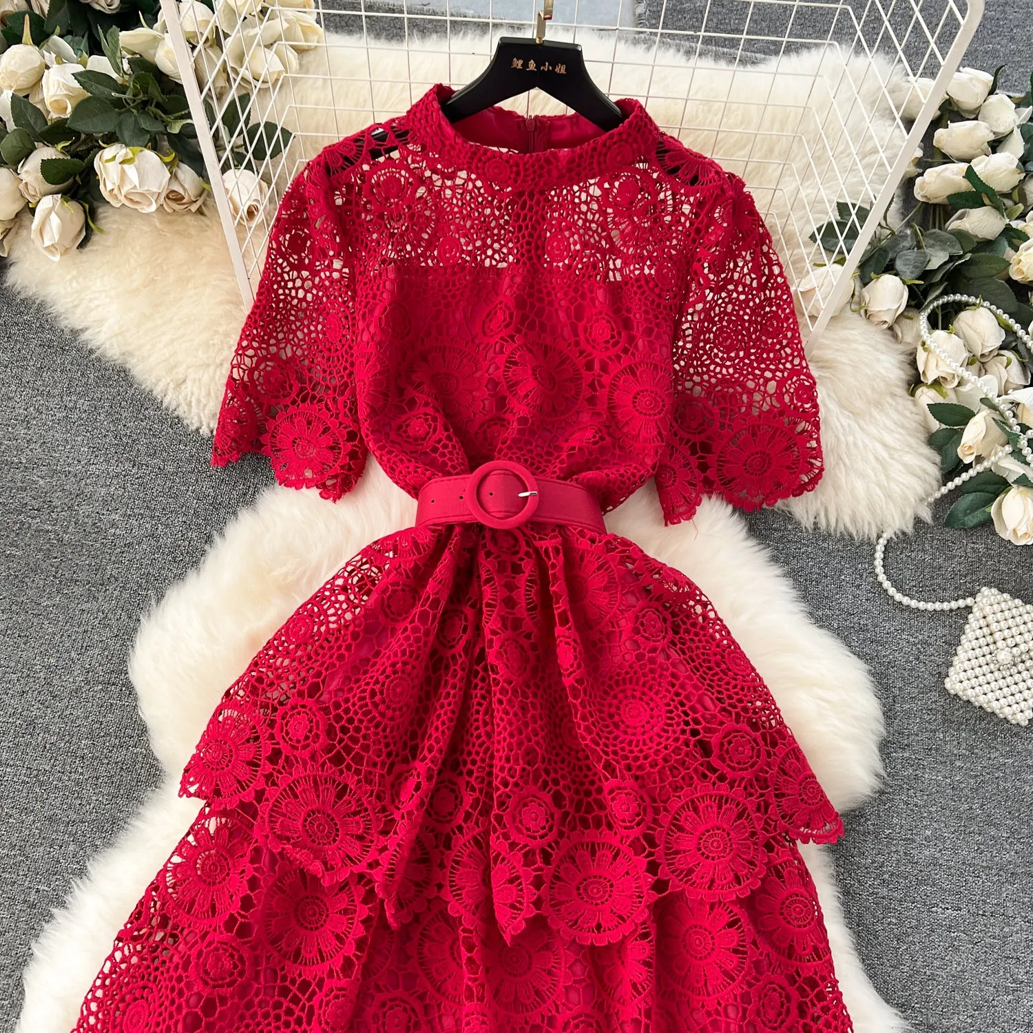 Delicate Hollowed Laec Cake Dress
