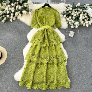 Delicate Hollowed Laec Cake Dress