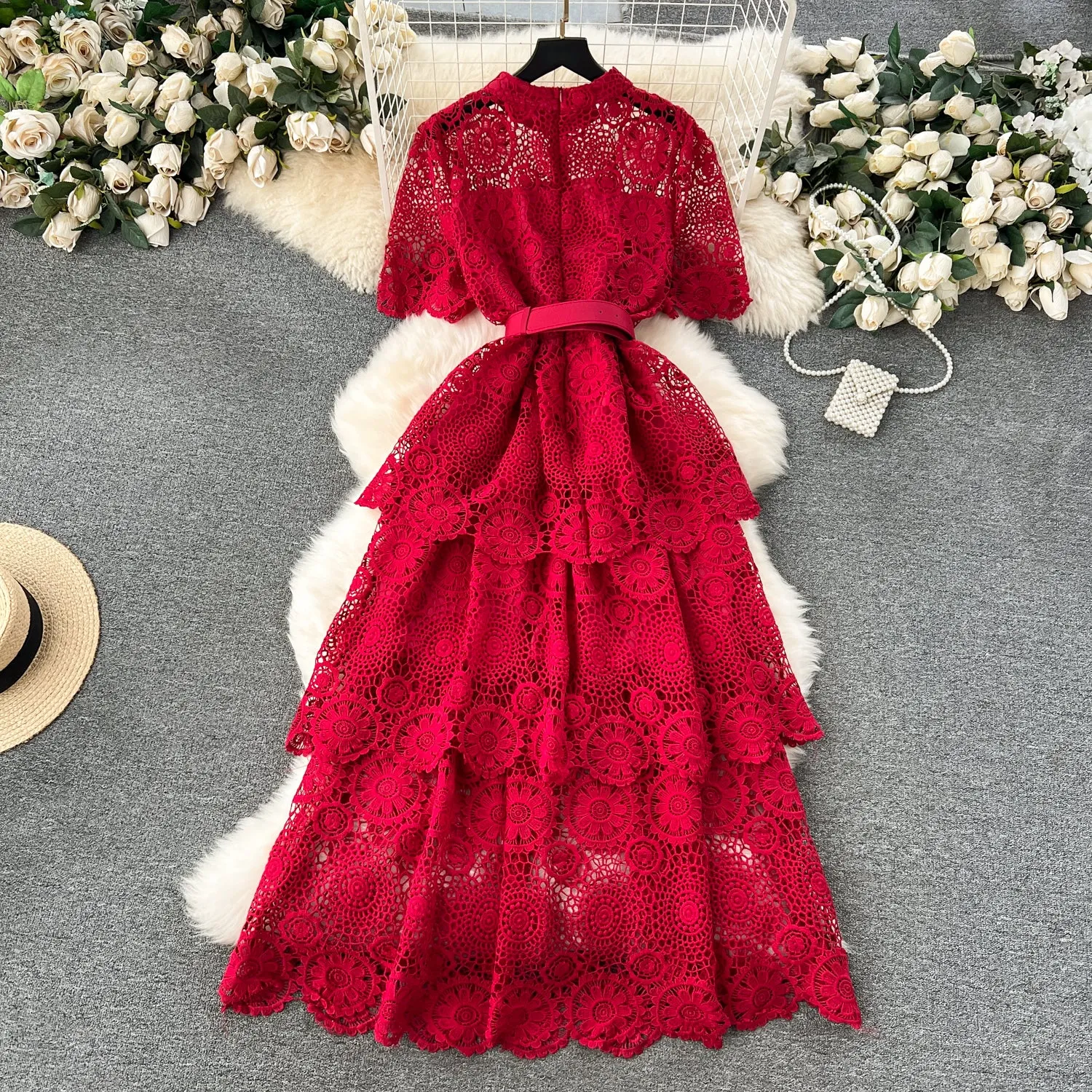 Delicate Hollowed Laec Cake Dress