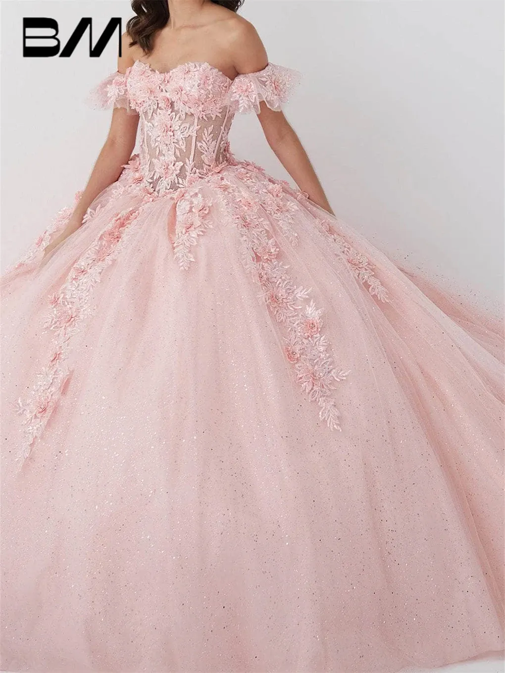 Delicate Off-Shoulder Appliqued Quinceañera Sweet 15 Dress