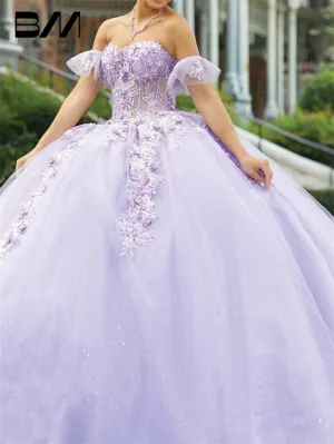 Delicate Off-Shoulder Appliqued Quinceañera Sweet 15 Dress