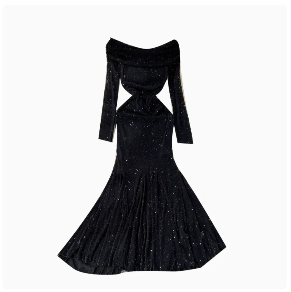 Delicate Sequined Black Fishtail Dress