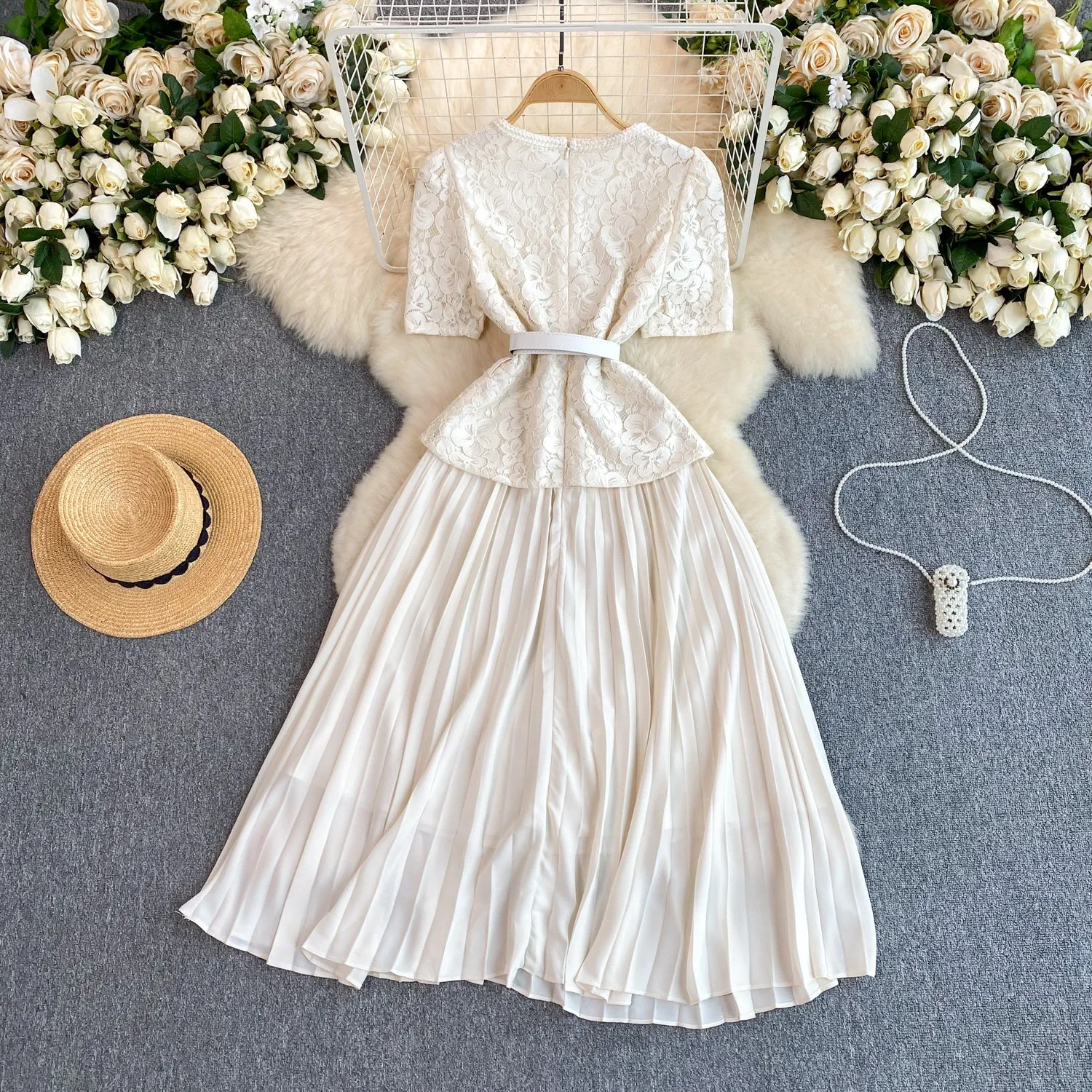 Delicate Square Neckline Lace Patchwork Dress