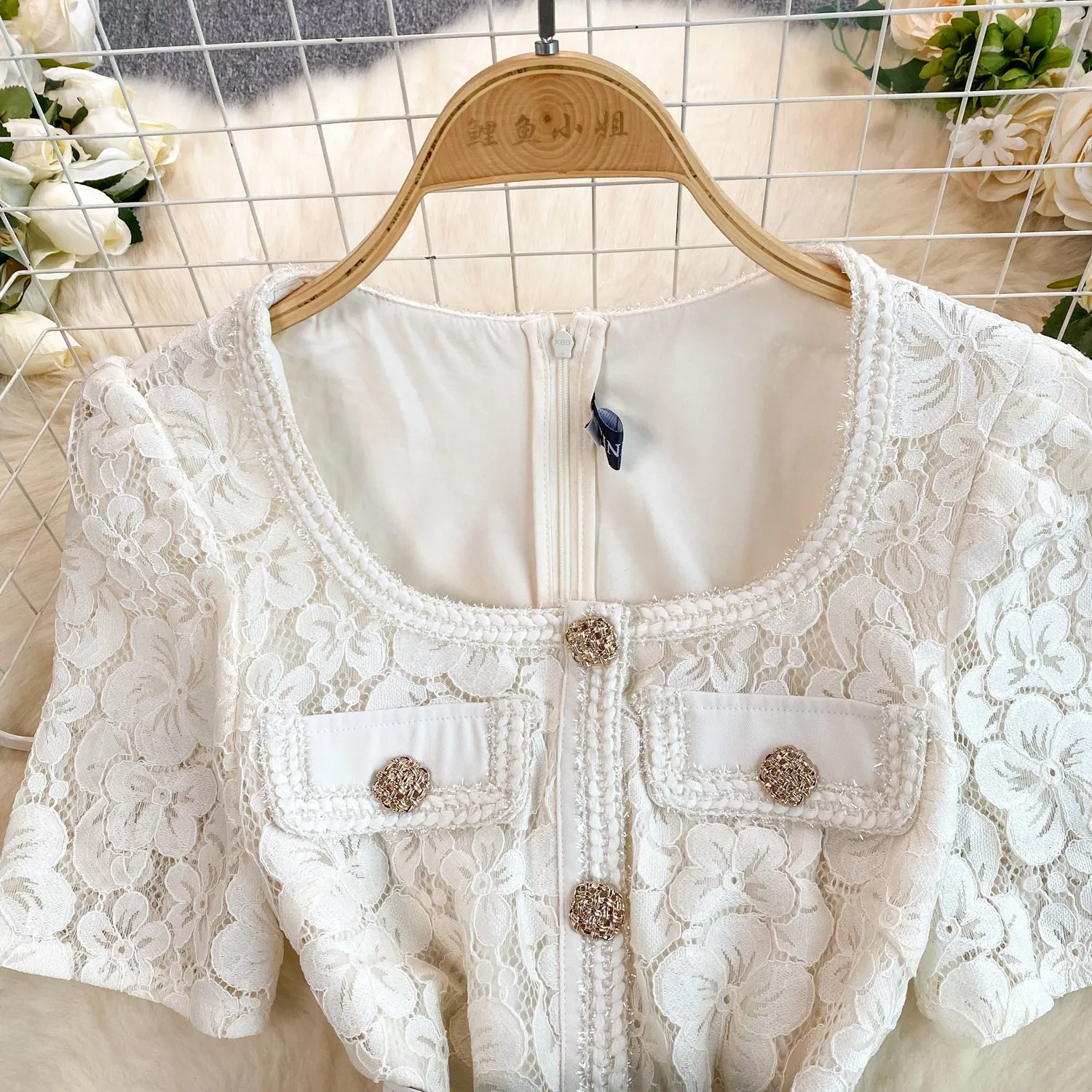 Delicate Square Neckline Lace Patchwork Dress