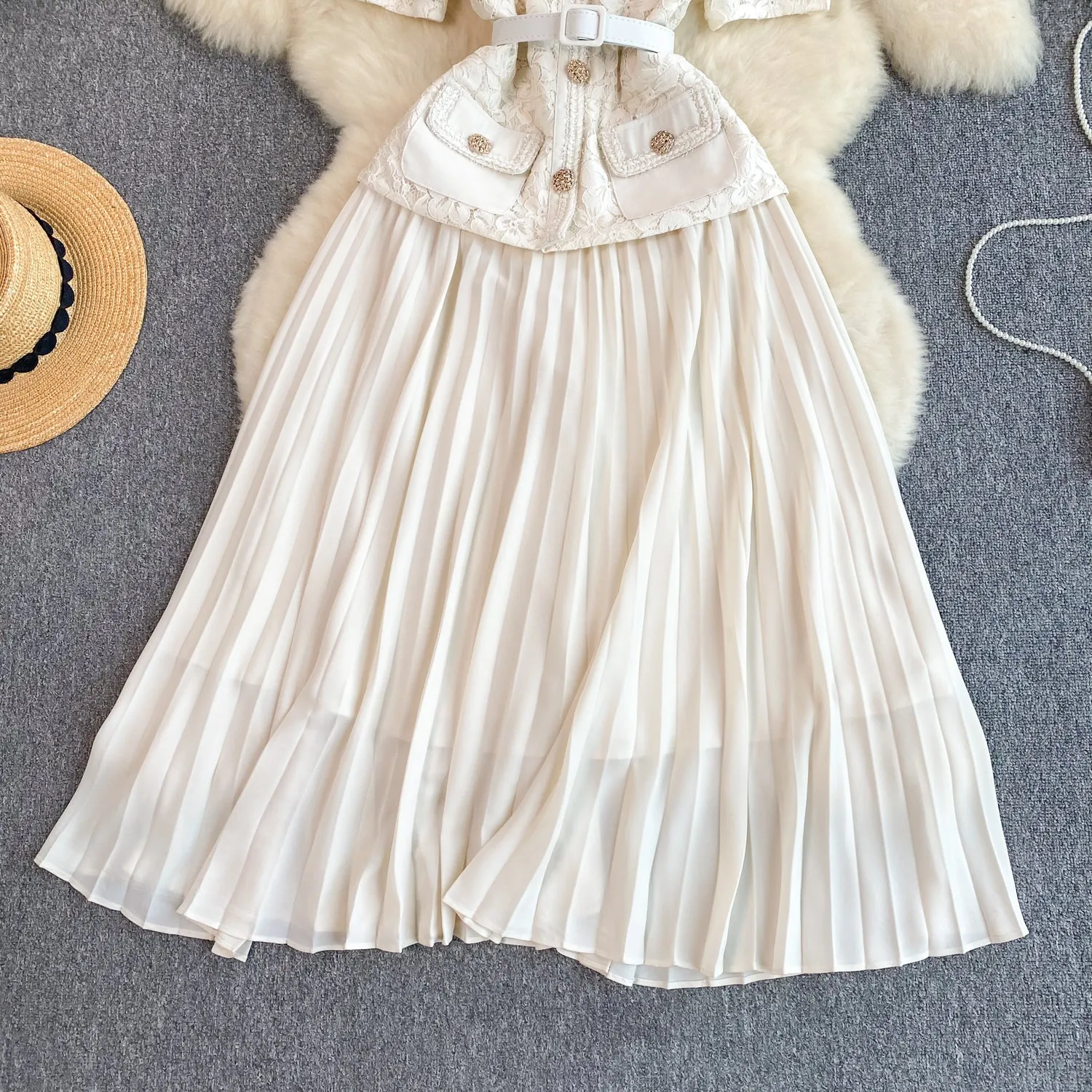 Delicate Square Neckline Lace Patchwork Dress