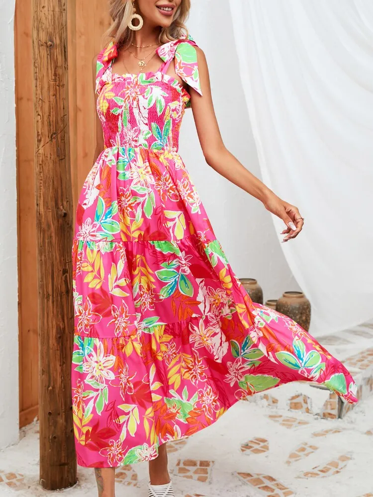 Dresses for Women 2023 Summer New Print Wrapped Chest Sexy Dress Fashion Strap Long Dresses Beach Style Holiday Woman Clothing