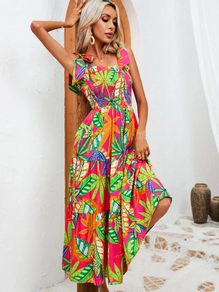 Dresses for Women 2023 Summer New Print Wrapped Chest Sexy Dress Fashion Strap Long Dresses Beach Style Holiday Woman Clothing