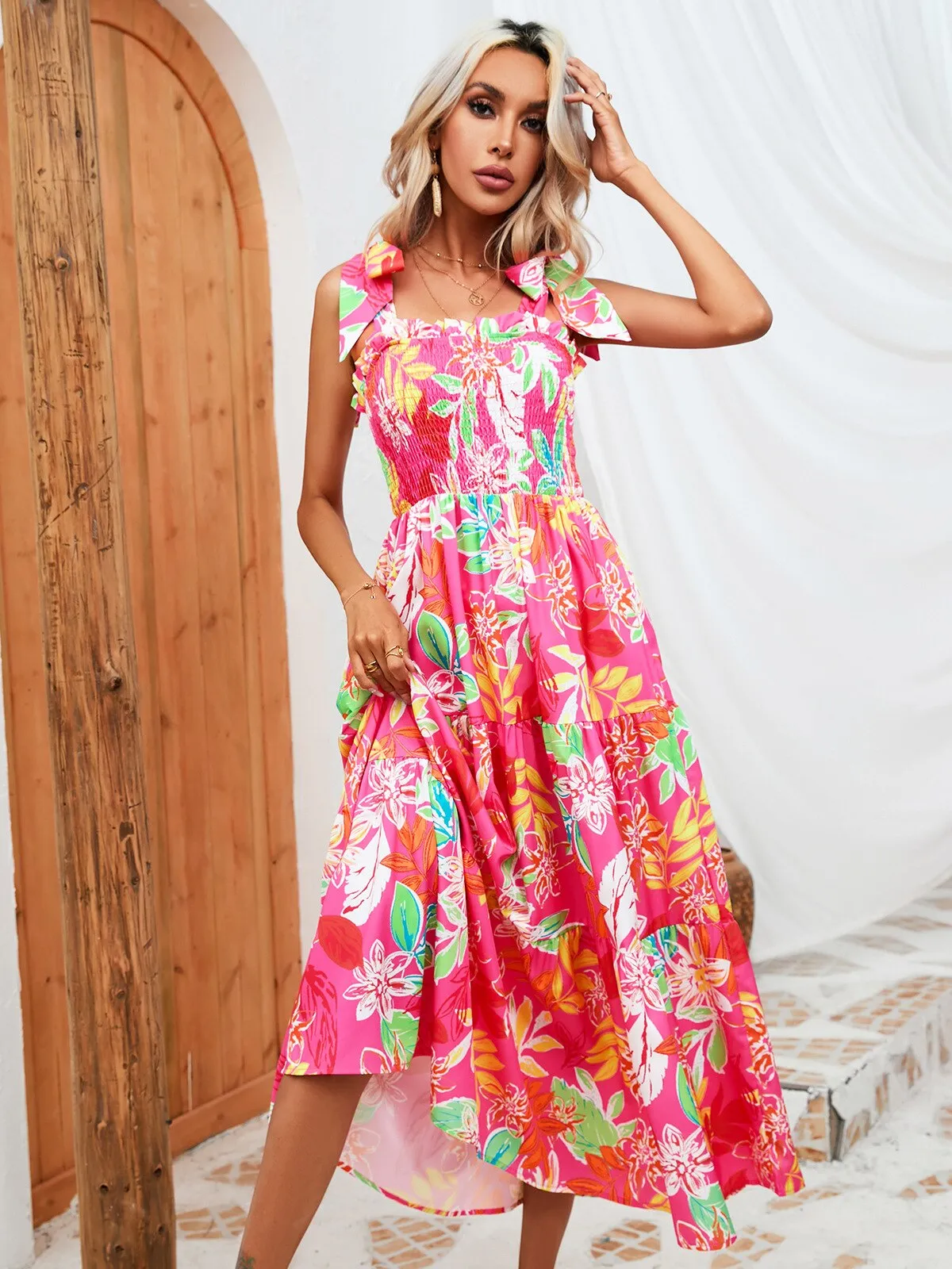 Dresses for Women 2023 Summer New Print Wrapped Chest Sexy Dress Fashion Strap Long Dresses Beach Style Holiday Woman Clothing