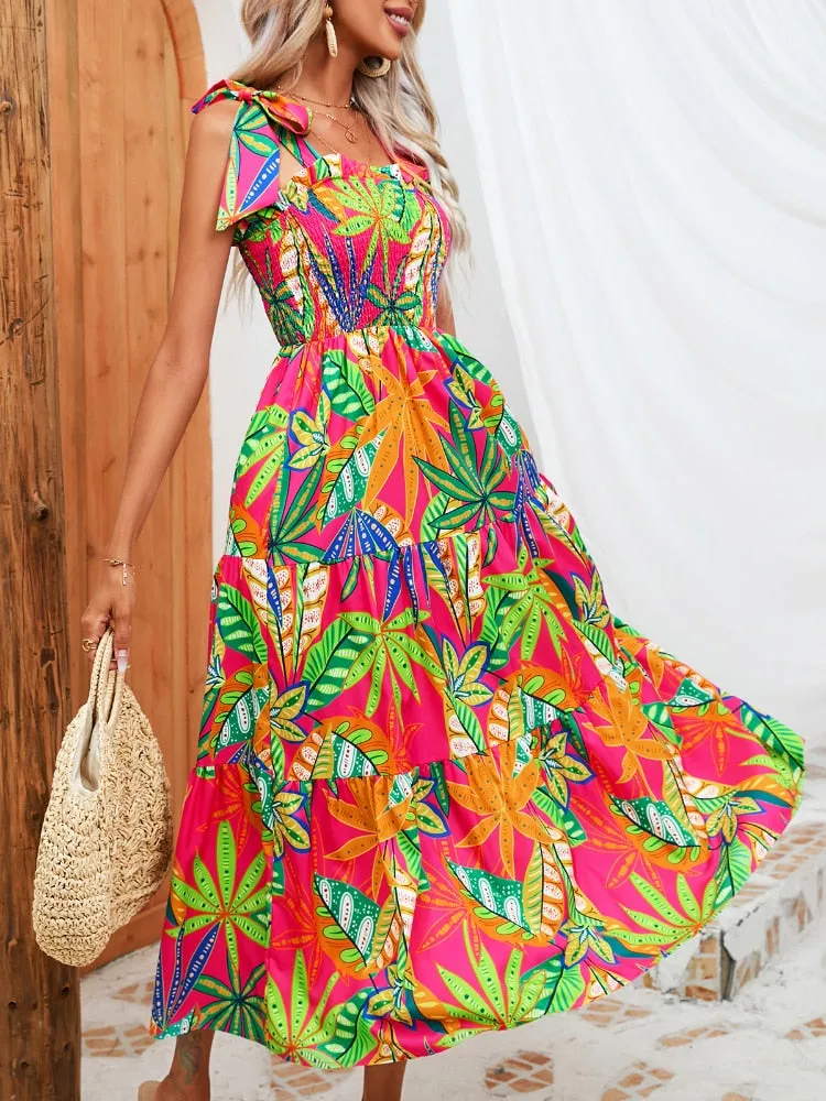 Dresses for Women 2023 Summer New Print Wrapped Chest Sexy Dress Fashion Strap Long Dresses Beach Style Holiday Woman Clothing