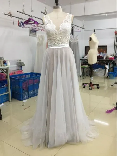 Elegant Beach Coast Wedding Dresses,Lace A Line Tulle Bridal Dresses For Beach Wedding PFW0259